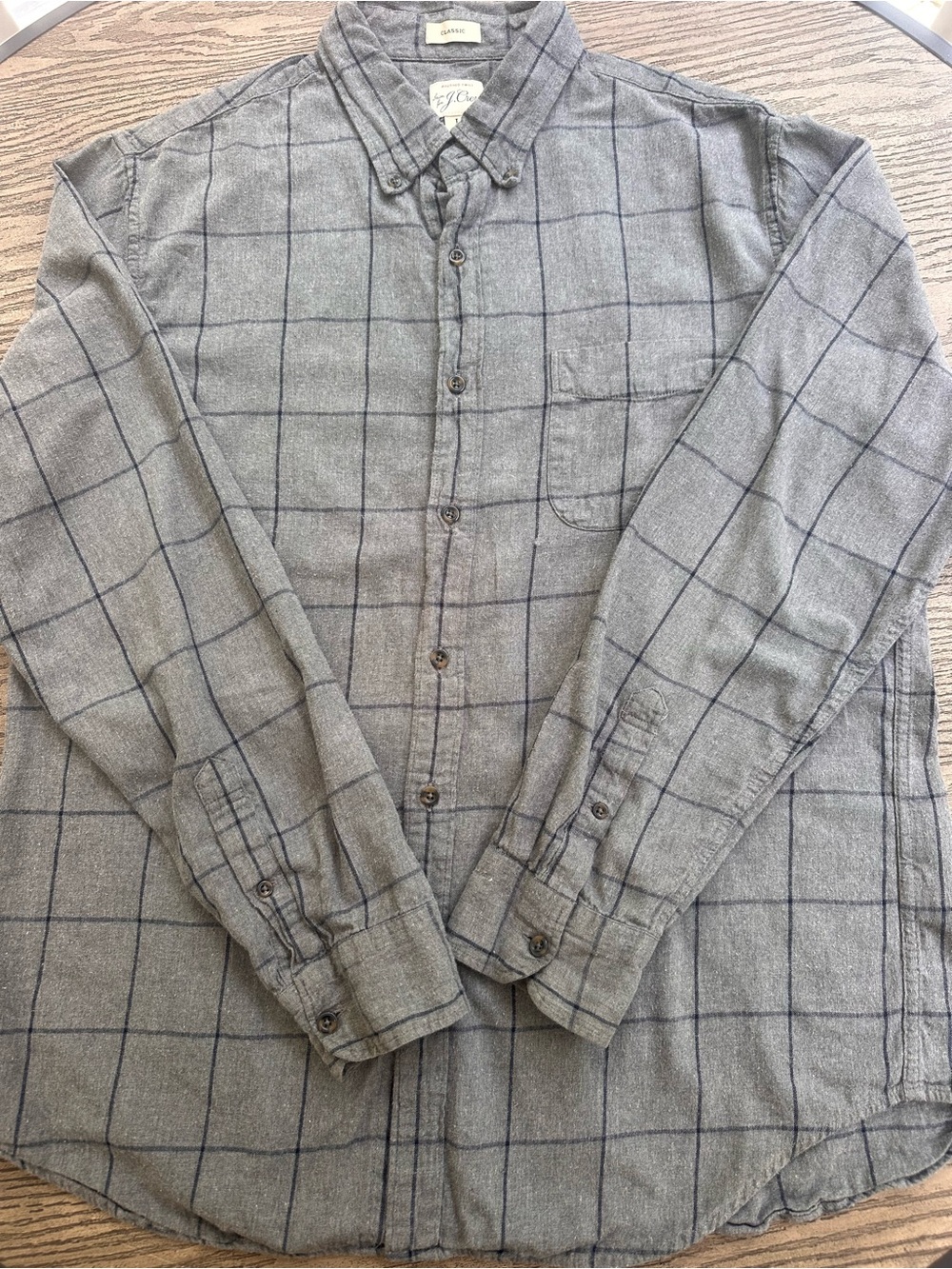 J. Crew Classic Gray Shirt with Navy Windowpane Size L